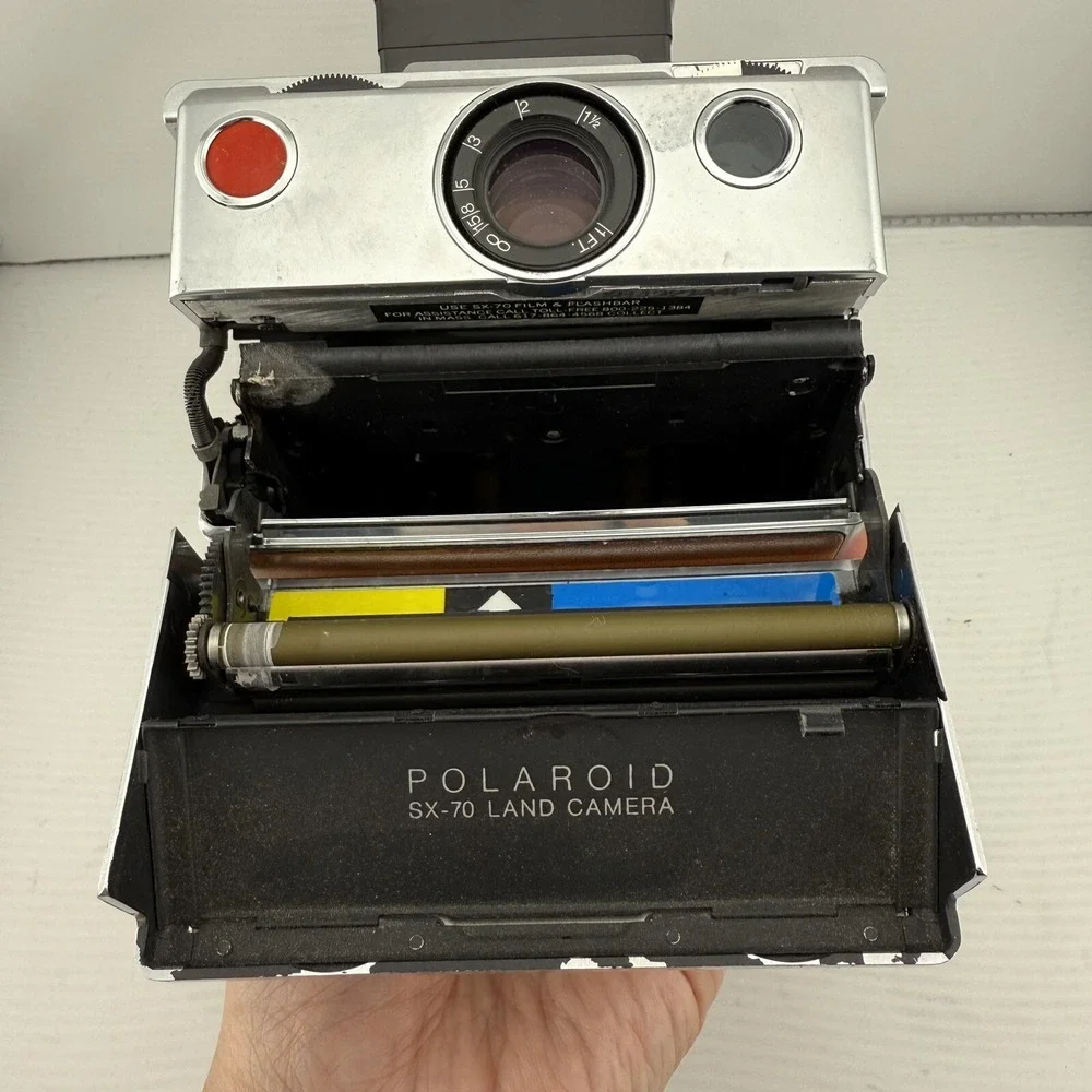 Vintage Polaroid SX-70 Land Camera Leather Folding Instant Film Case Flash Untes